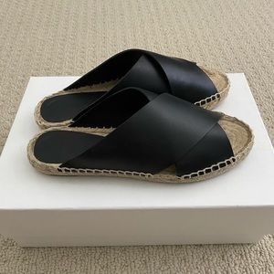 VINCE Leather Espadrille Slide Sandals